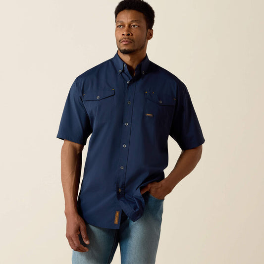 Ariat Men's Short Sleeve Rebar Made Tough VentTEK DuraStretch Navy Work Shirt