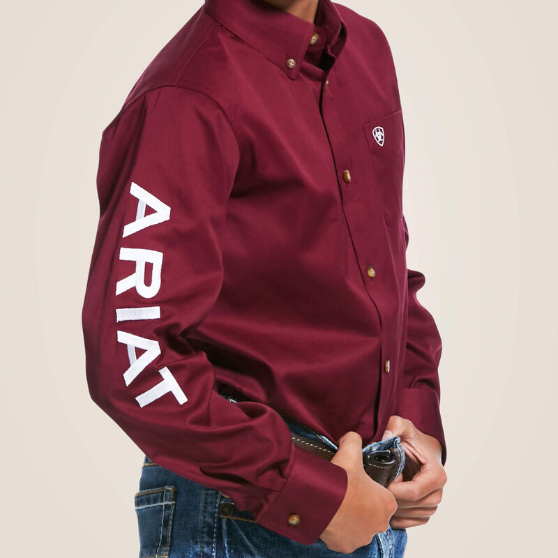 Ariat Boy's Long Sleeve Shirt - Ariat Team Logo in Burgundy