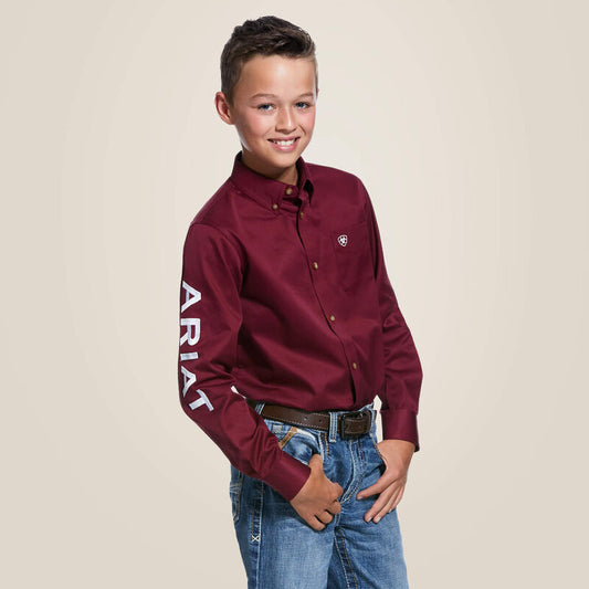 Ariat Boy's Long Sleeve Shirt - Ariat Team Logo in Burgundy