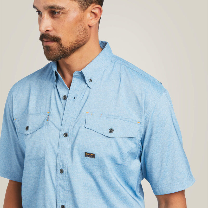 Ariat Men's Short Sleeve Rebar Made Tough VentTEK DuraStretch Work Blue Shirt
