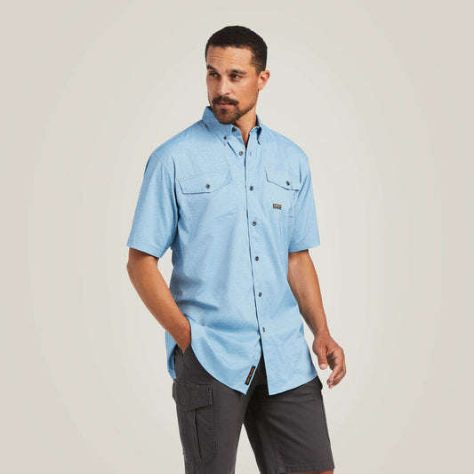 Ariat Men's Short Sleeve Rebar Made Tough VentTEK DuraStretch Work Blue Shirt