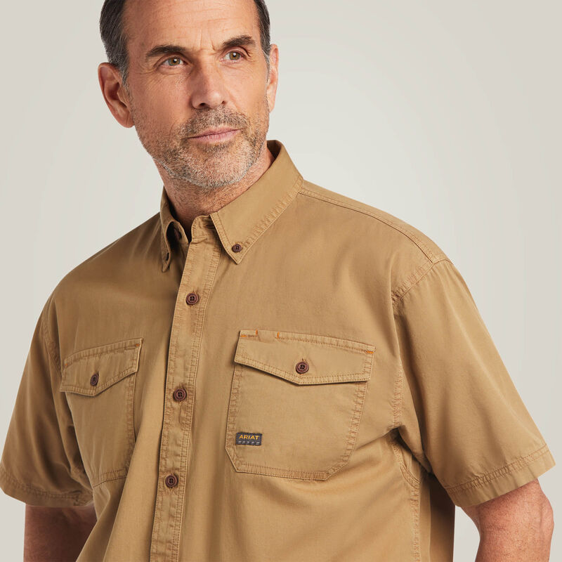 Ariat Men's Short Sleeve Rebar Washed Twill Khaki Work Shirt