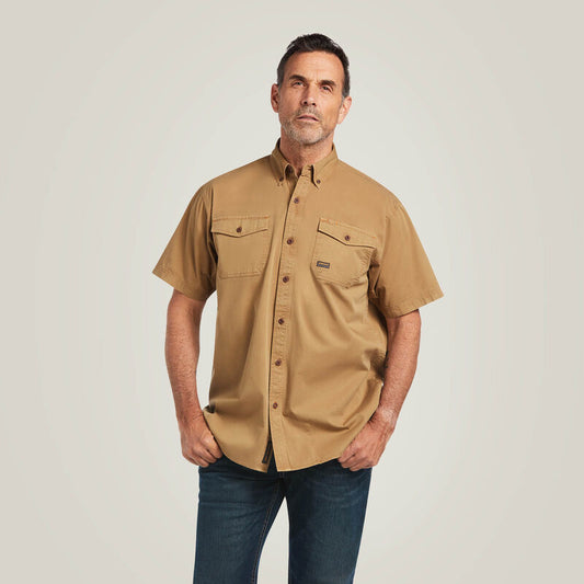 Ariat Men's Short Sleeve Rebar Washed Twill Khaki Work Shirt