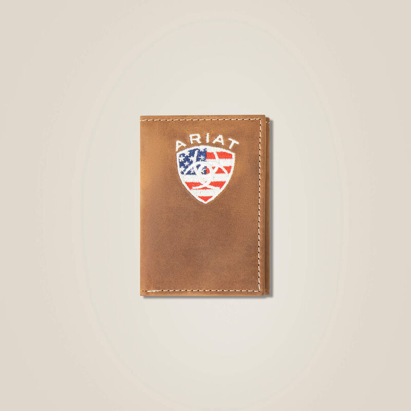 Ariat Brown Flag Shield Tri-Fold Wallet