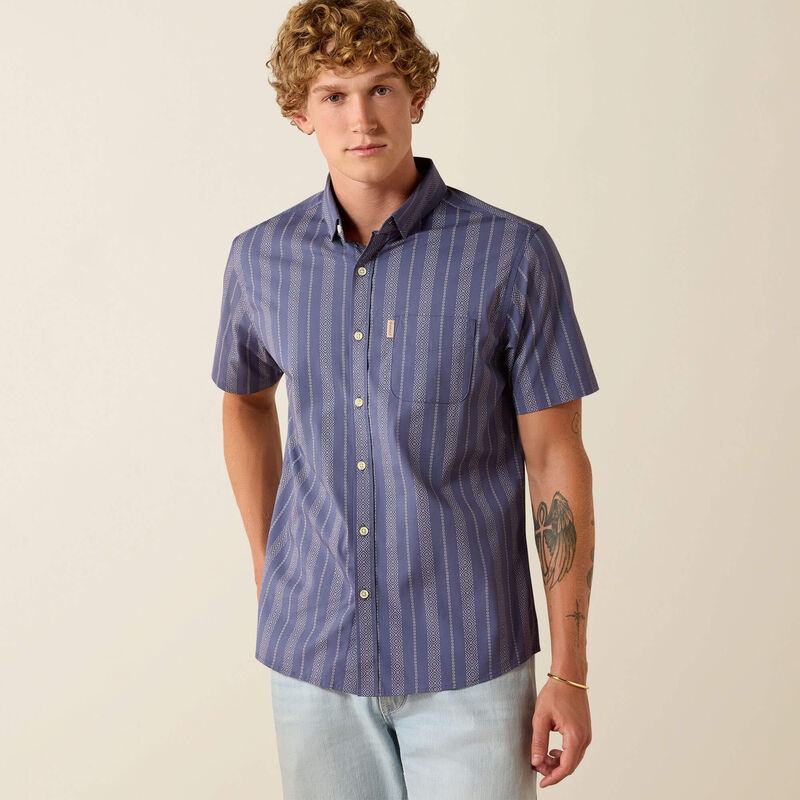 Ariat Men's Short Sleeve Maddox Blue Print Modern Fit Shirt