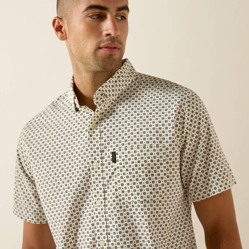 Ariat Men's Short Sleeve Macsen Modern Fit Shirt - White & Black Print