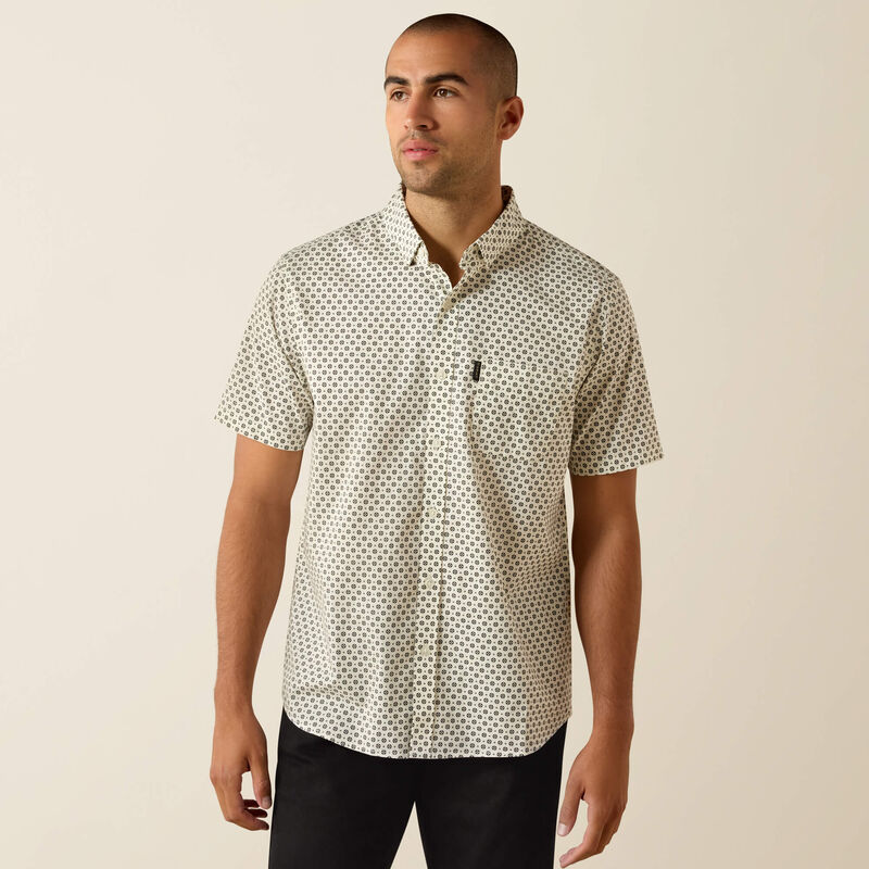 Ariat Men's Short Sleeve Macsen Modern Fit Shirt - White & Black Print