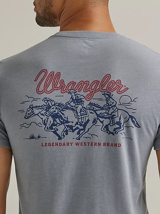 Wrangler Men's Short Sleeve T-Shirt - Wrangler Graphic on Back in Tradewinds