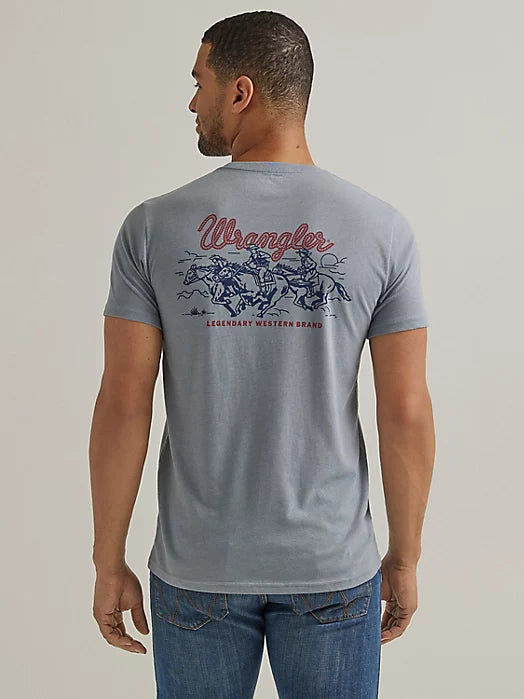 Wrangler Men's Short Sleeve T-Shirt - Wrangler Graphic on Back in Tradewinds