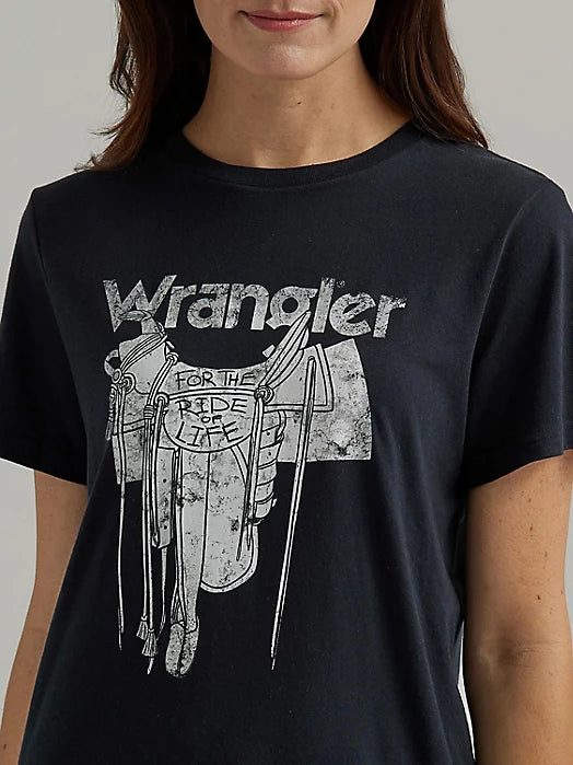 Wrangler Women's Short Sleeve T-Shirt - Wrangler Western Graphic in Jet Black Saddle