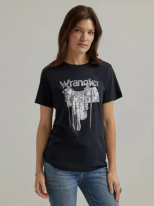 Wrangler Women's Short Sleeve T-Shirt - Wrangler Western Graphic in Jet Black Saddle