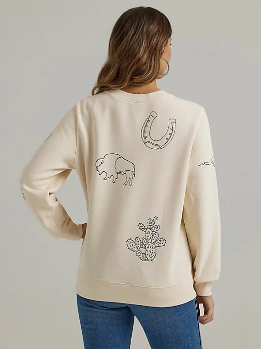 Wrangler Women's Sweatshirt - Cream with Cowboy Icons