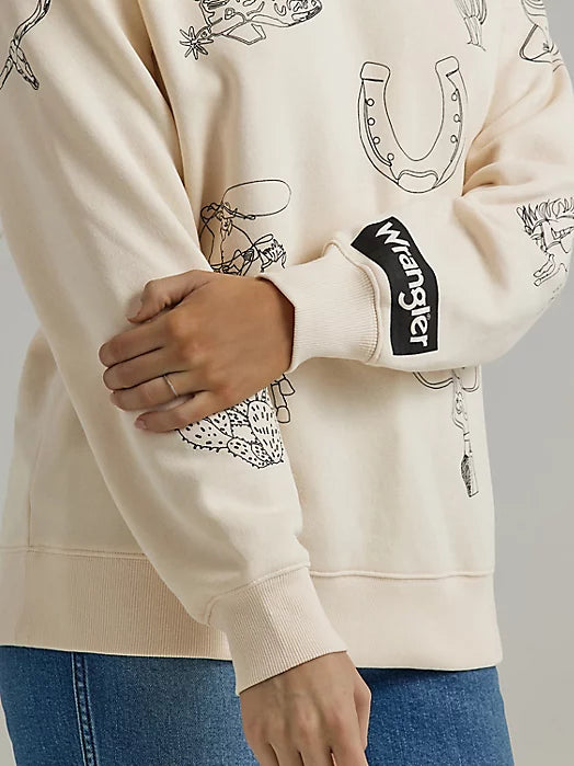 Wrangler Women's Sweatshirt - Cream with Cowboy Icons