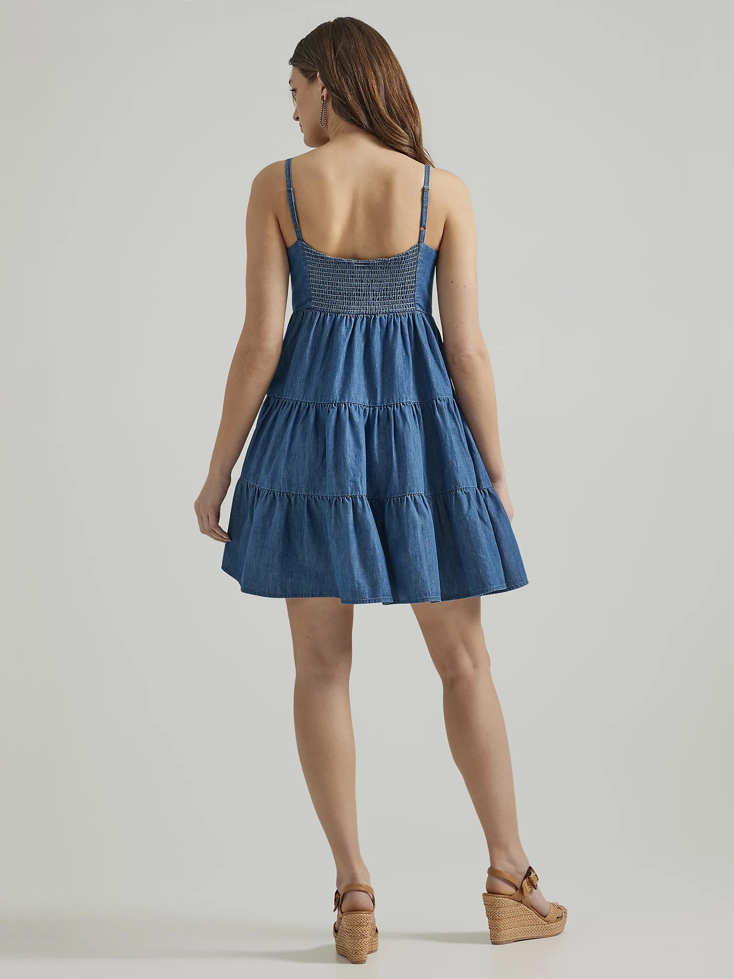 Wrangler Women's Denim Strappy Tiered Dress in Blue Denim