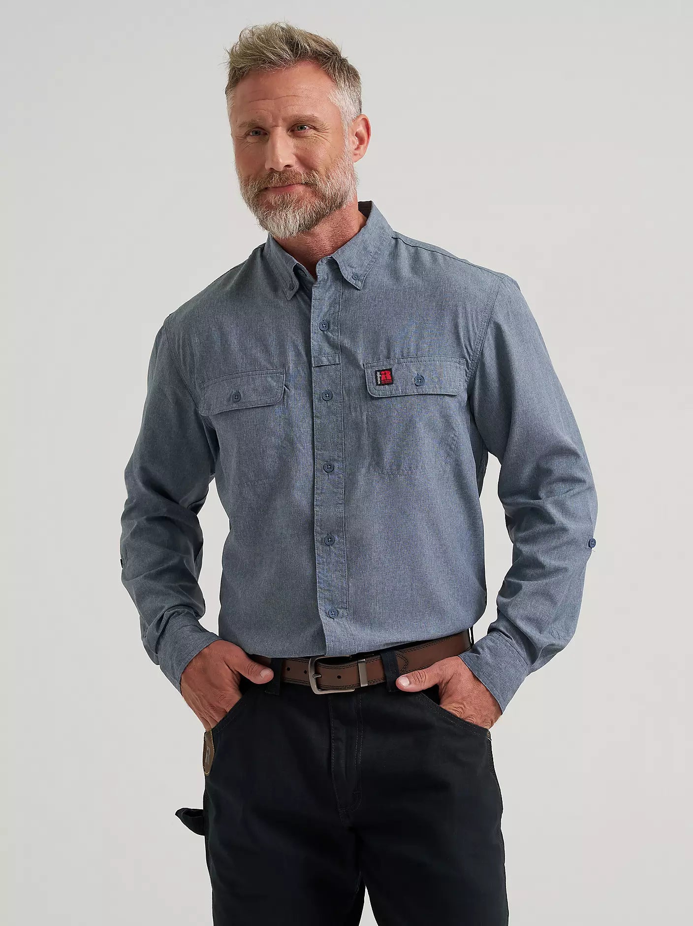 Wrangler Men's RIGGS Workwear Lightweight Vented Work Long Sleeve Blue Shirt