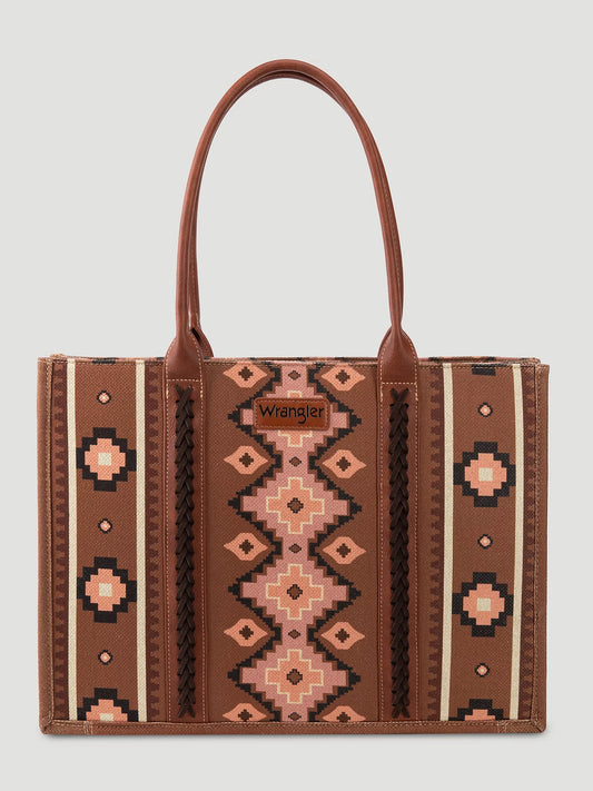 Wrangler Southwestern Print Canvas Wide Tote in Dark Brown