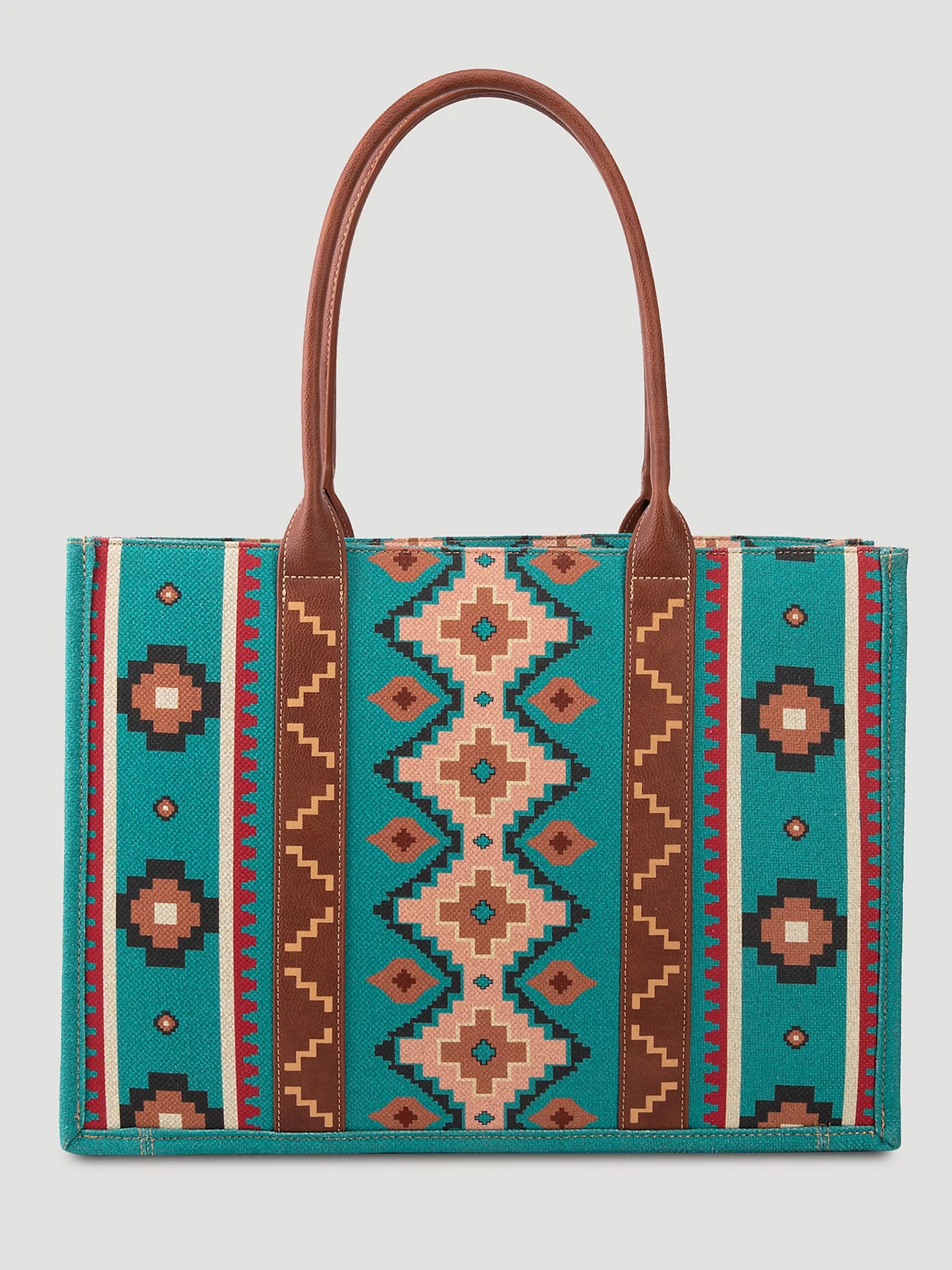 Wrangler Southwestern Print Canvas Wide Tote in Turquoise