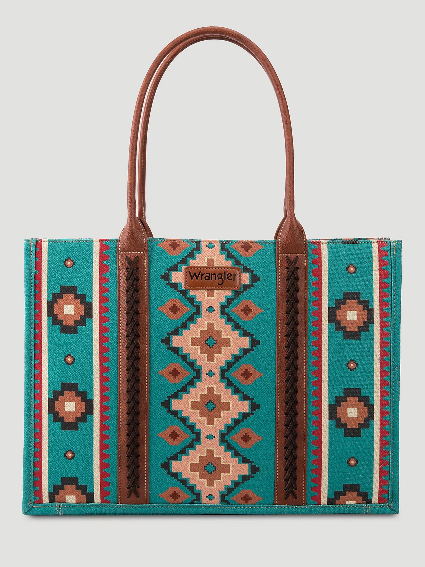 Wrangler Southwestern Print Canvas Wide Tote in Turquoise