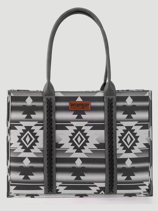 Wrangler Southwestern Print Canvas Wide Tote in Black/Grey