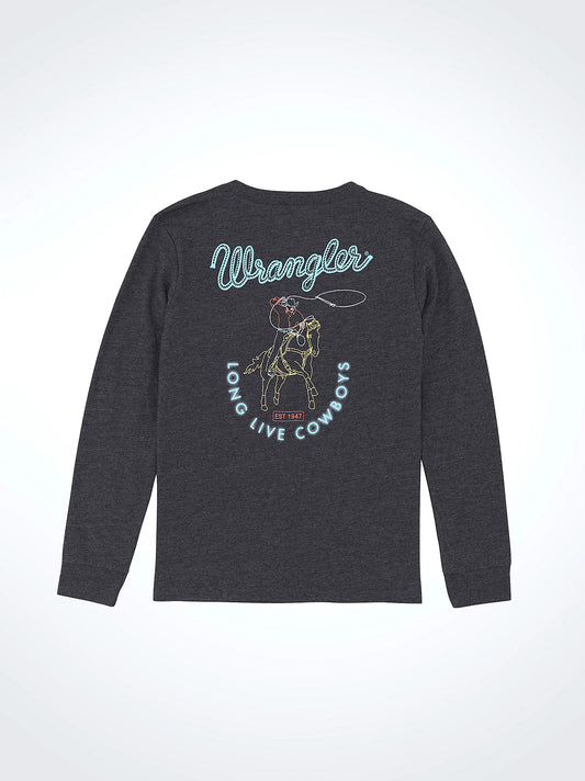 Wrangler Boy's Long Sleeve Heather Gray Back Graphic T-Shirt