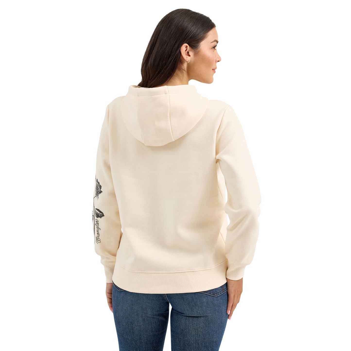 Wrangler Women's Long Sleeve Hoodie - Pearled Ivory with Wrangler Logo on Front