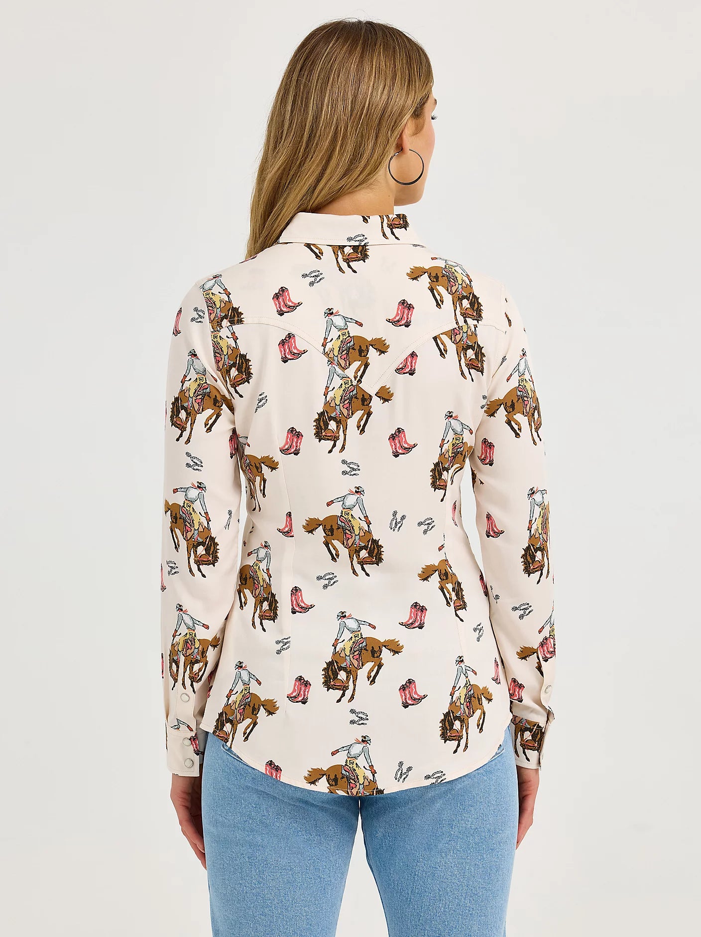 Wrangler Women's Bold Bucking Cowboy Western Snap Shirt