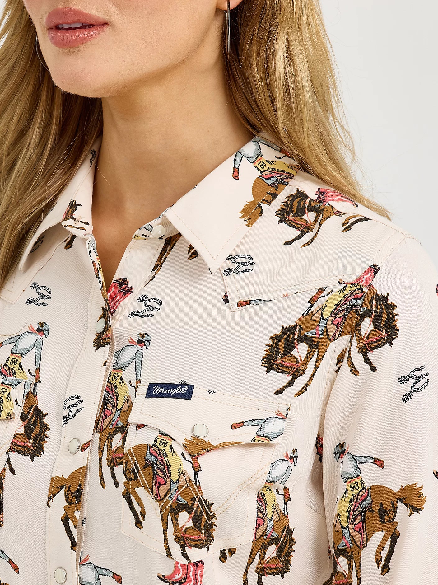 Wrangler Women's Bold Bucking Cowboy Western Snap Shirt