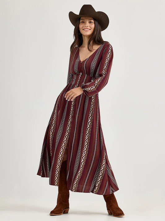 Wrangler Women's Princess Waist Button Front Maxi Dress