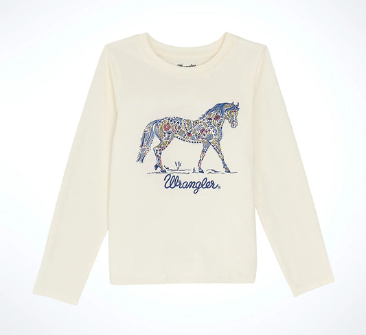 Wrangler Girl's Long Sleeve Western Graphic Tee - Horse White