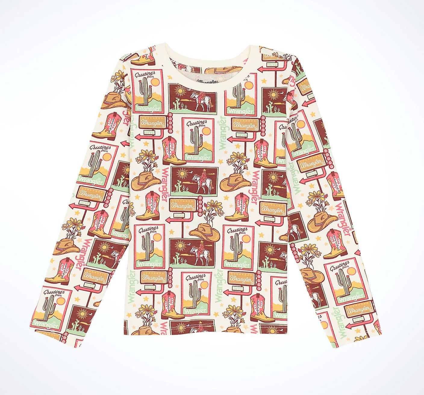 Wrangler Girl's Long Sleeve Western Graphic Tee - Allover Boots