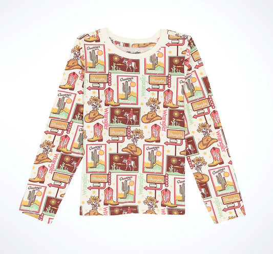 Wrangler Girl's Long Sleeve Western Graphic Tee - Allover Boots