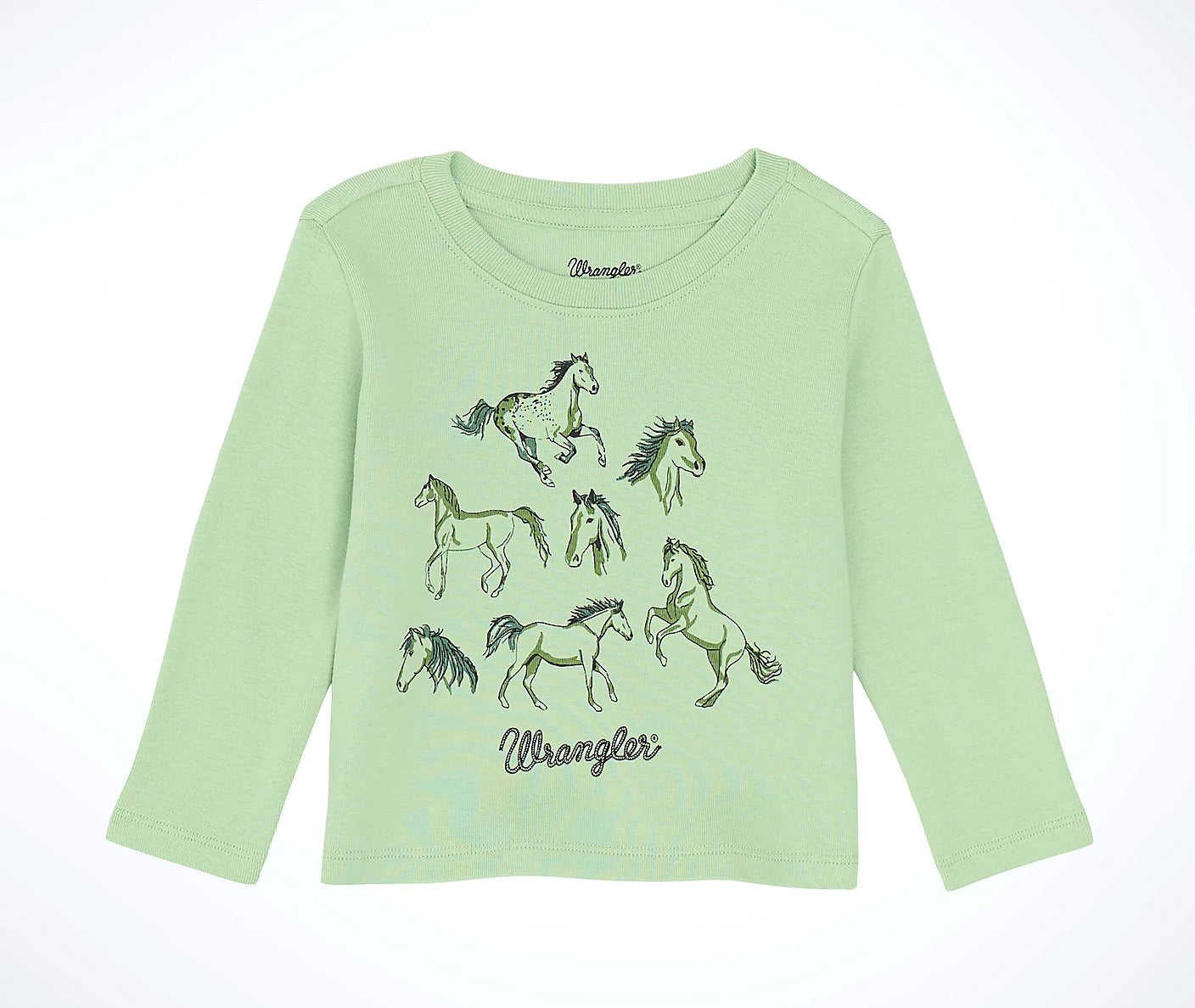 Wrangler Girl's Long Sleeve Western Graphic Tee - Mint Green with Horses