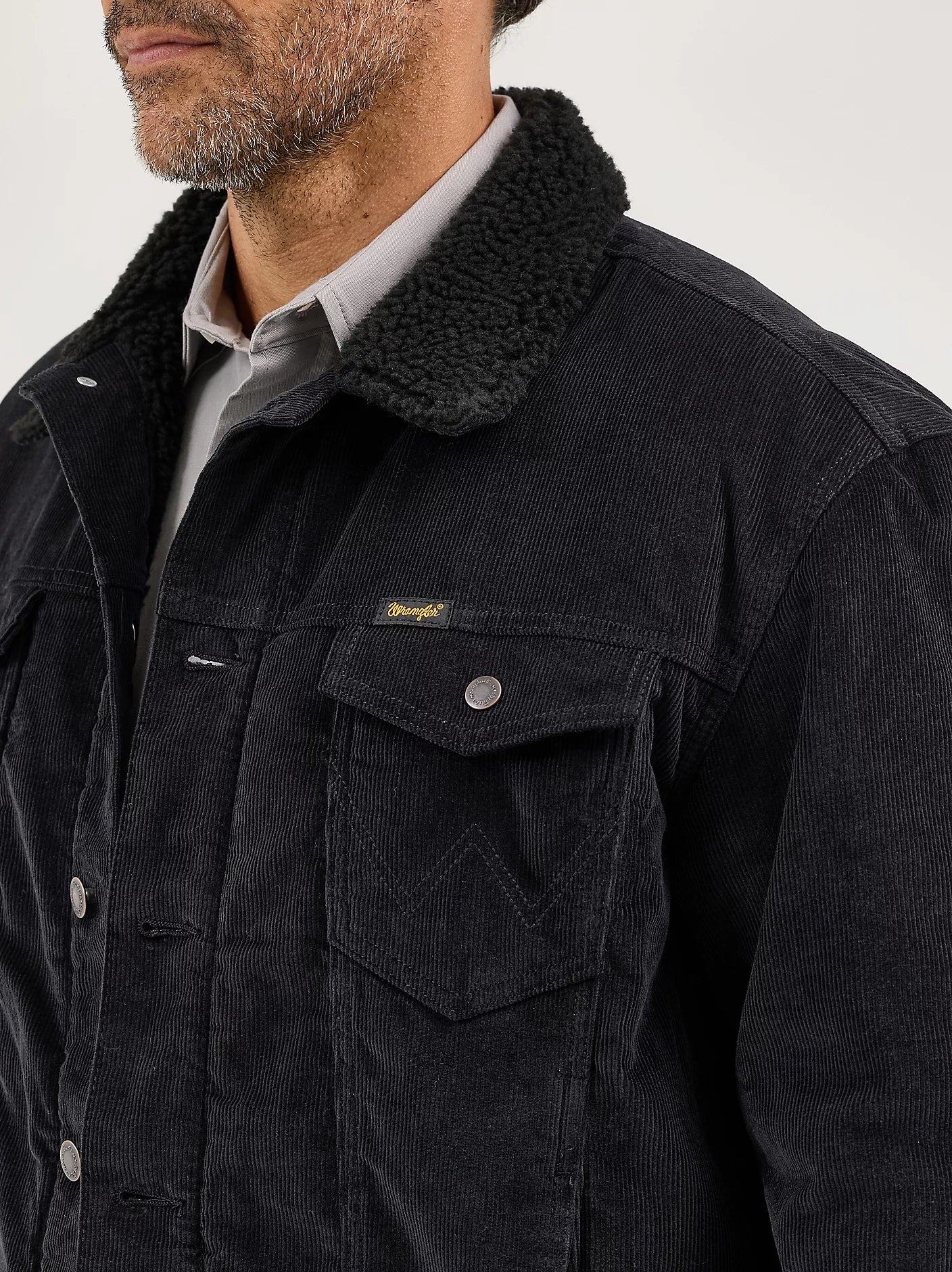 Wrangler Men's Cowboy Cut Sherpa Lined Black Corduroy Jacket