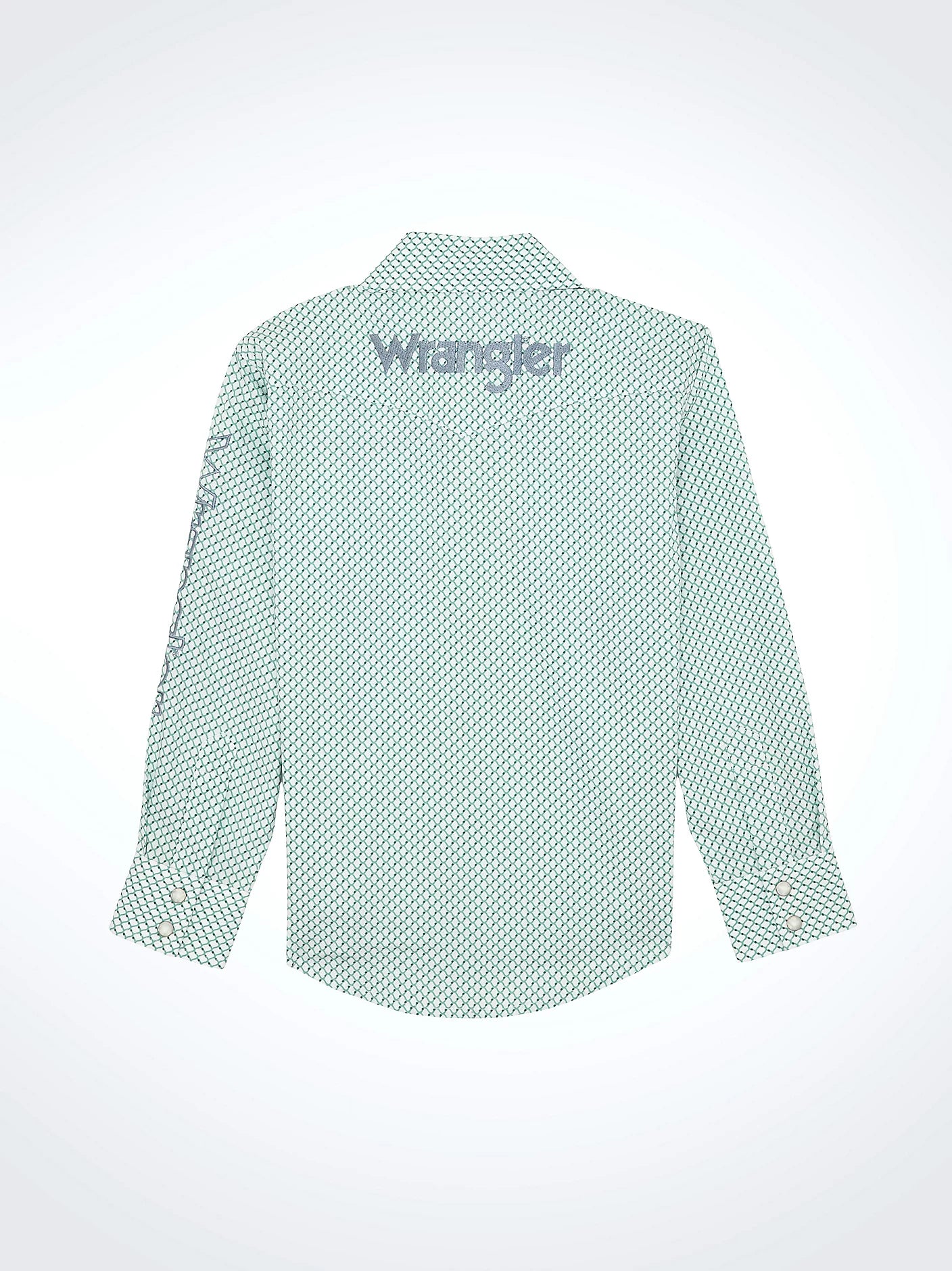 Wrangler Boy's Logo Long Sleeve Green & White Western Snap Shirt