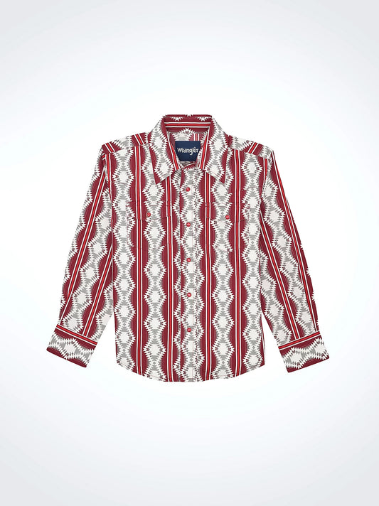 Wrangler Boy's Burgundy Shadow Checotah Long Sleeve Western Snap Shirt