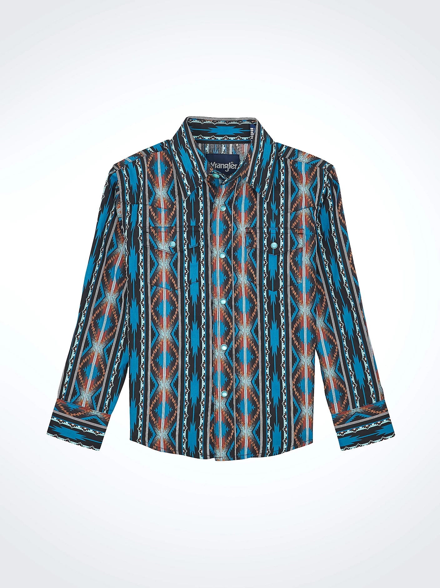 Wrangler Boy's Turquoise Crimson Checotah Long Sleeve Western Snap Shirt