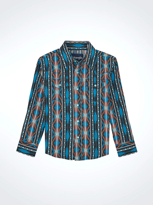 Wrangler Boy's Turquoise Crimson Checotah Long Sleeve Western Snap Shirt