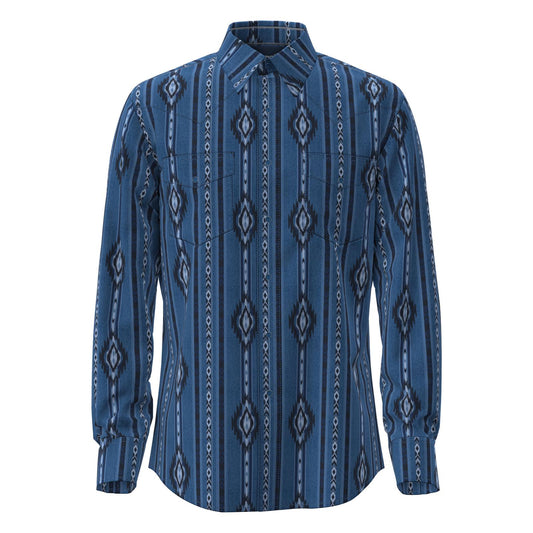 Wrangler Men's Long Sleeve Checotah Western Classic Fit Shirt - Denim Blue