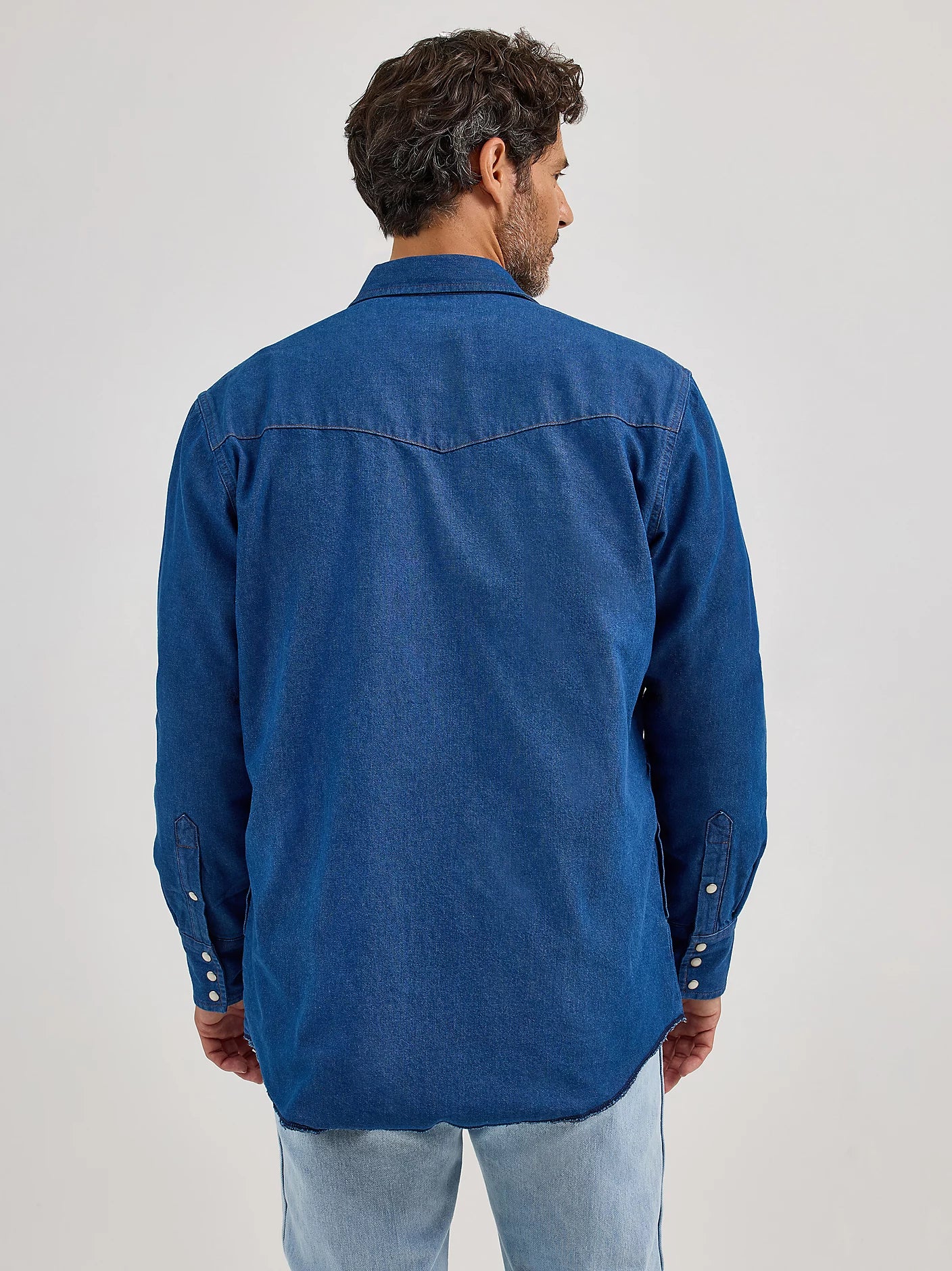 Wrangler Men's Long Sleeve Flannel Lined Solid Blue Denim Work Shirt
