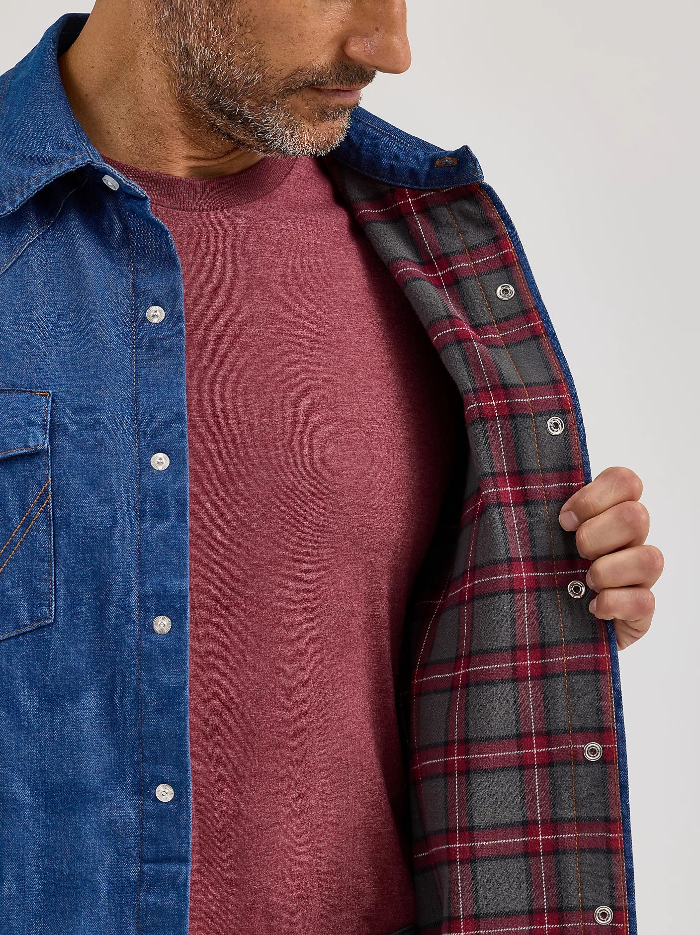 Wrangler Men's Long Sleeve Flannel Lined Solid Blue Denim Work Shirt