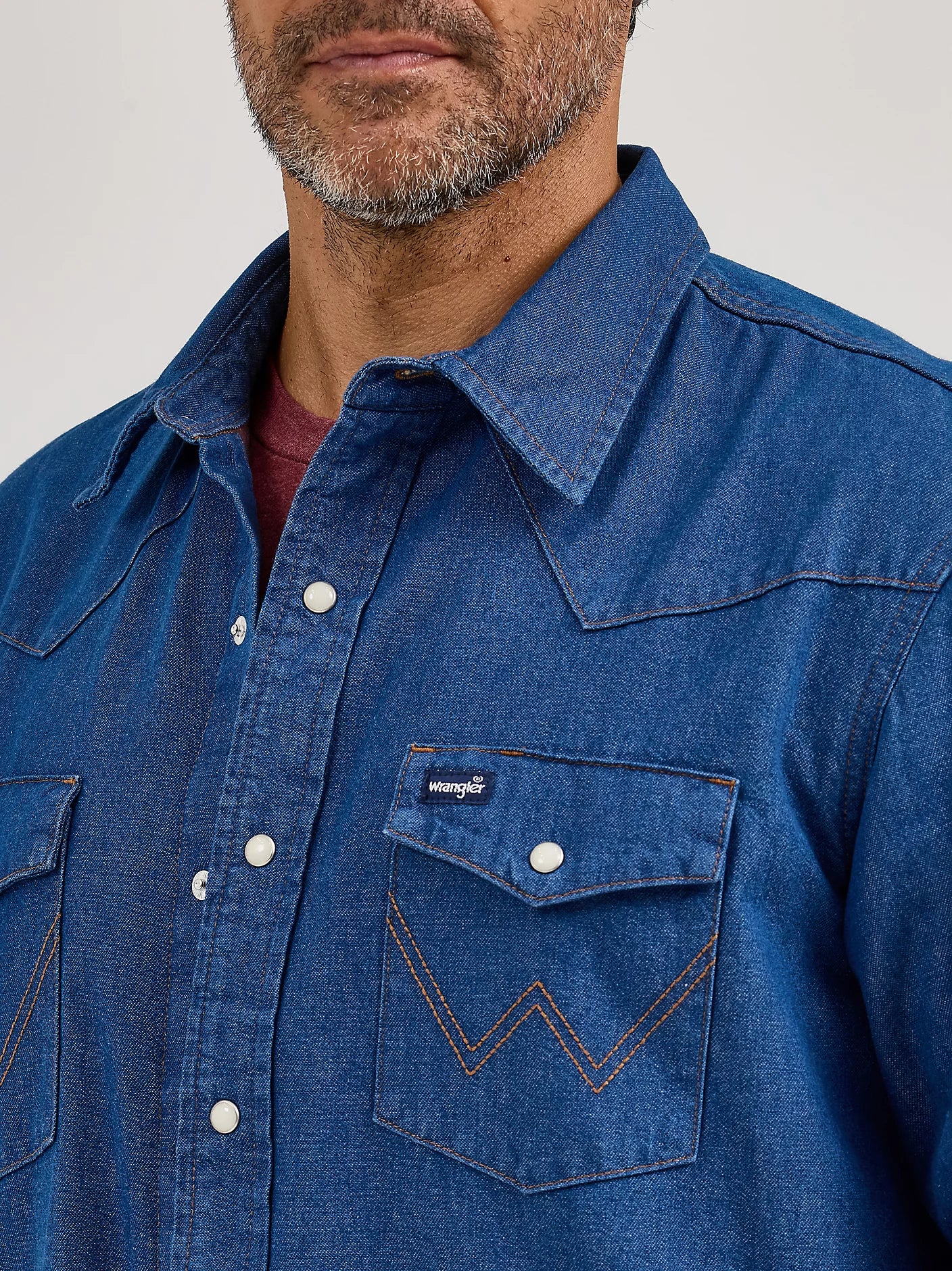 Wrangler Men's Long Sleeve Flannel Lined Solid Blue Denim Work Shirt