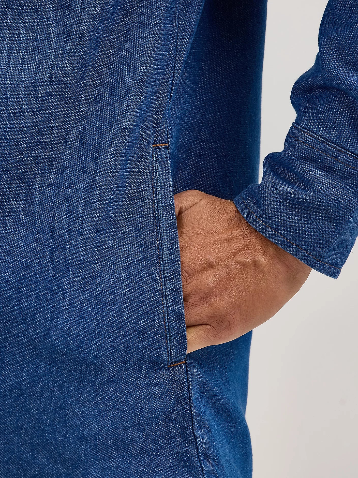 Wrangler Men's Long Sleeve Flannel Lined Solid Blue Denim Work Shirt