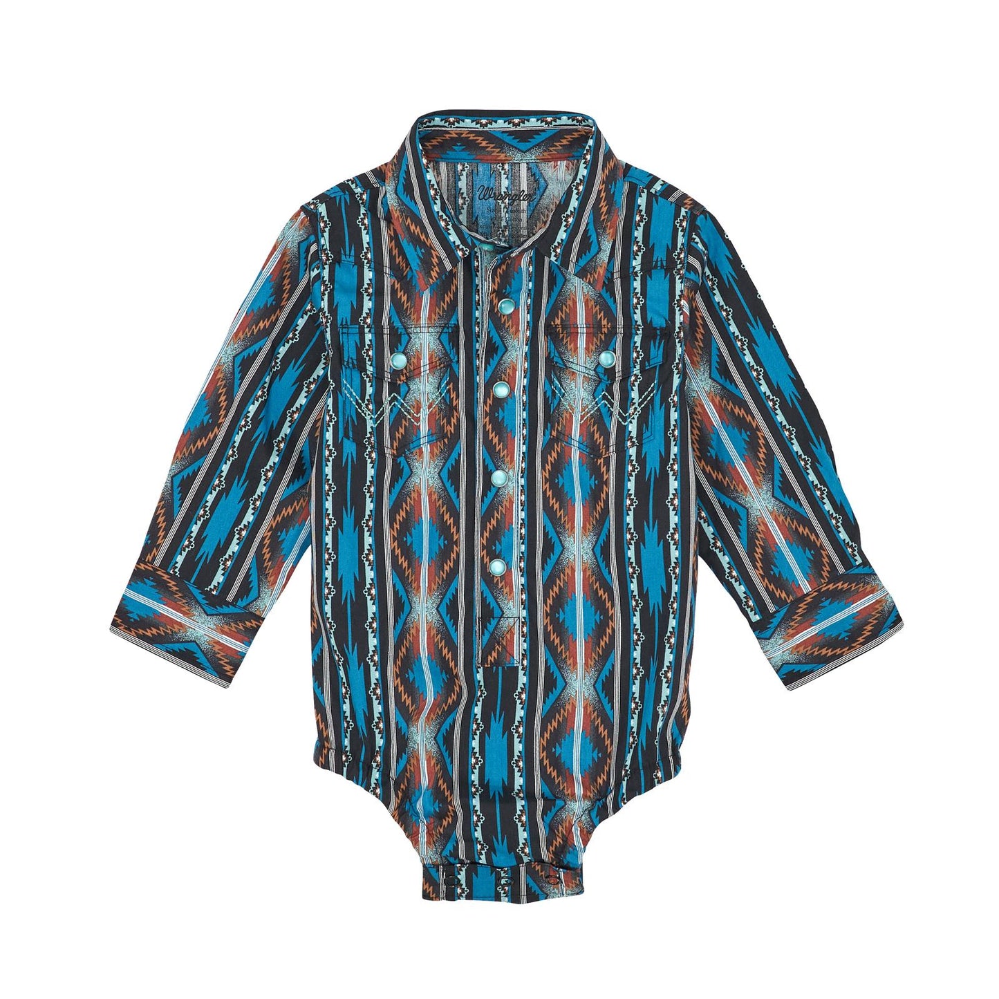 Wrangler Baby Boy's Long Sleeve Bodysuit - Turquoise Checotah Print