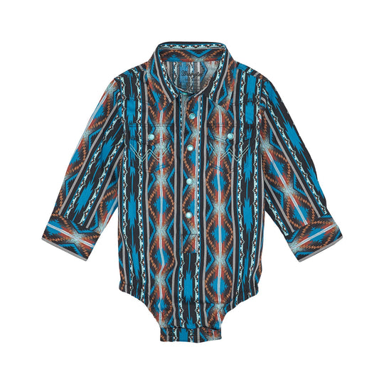 Wrangler Baby Boy's Long Sleeve Bodysuit - Turquoise Checotah Print