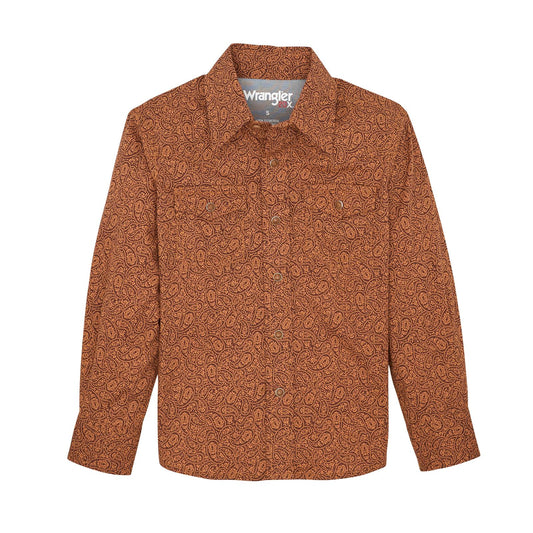 Wrangler Boys 20X Advanced Comfort Long Sleeve Shirt - Rustic Brown Print