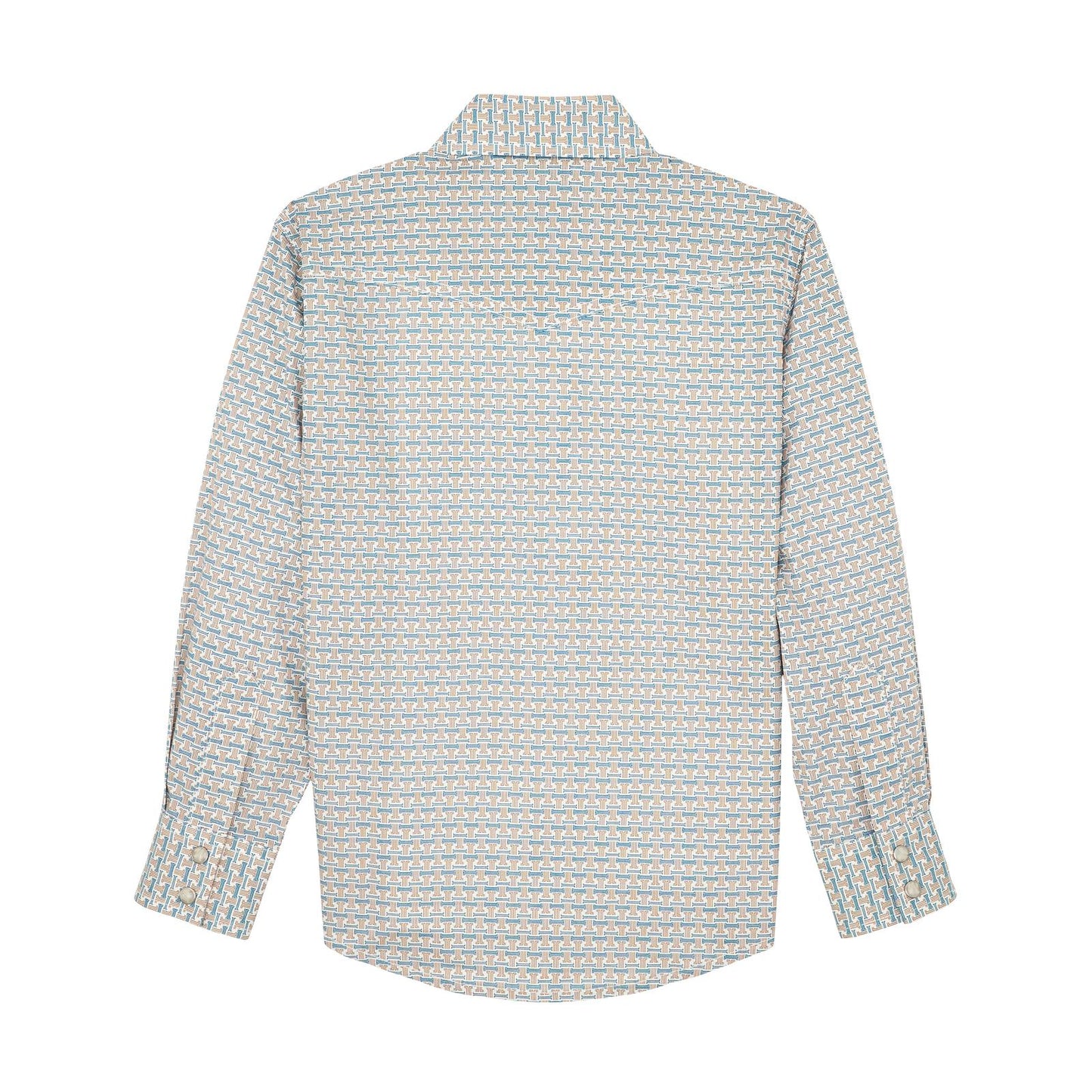 Wrangler Boys 20X Advanced Comfort Long Sleeve Shirt - Rustic Brown & Teal Print