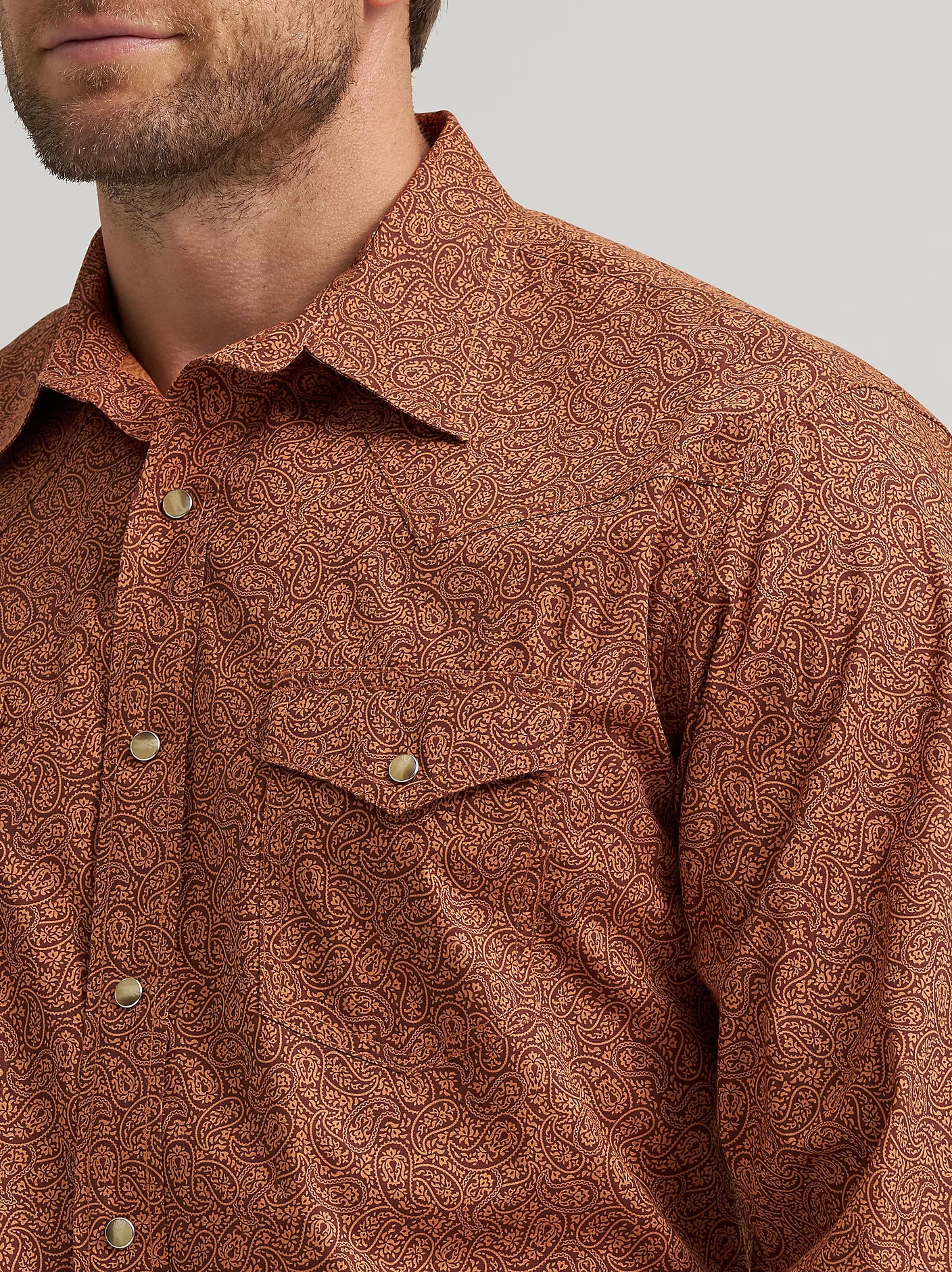 Wrangler Men's 20X Competition Advanced Comfort Long Sleeve Western Snap Rustic Brown Shirt