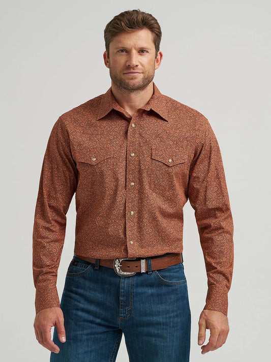 Wrangler Men's 20X Competition Advanced Comfort Long Sleeve Western Snap Rustic Brown Shirt