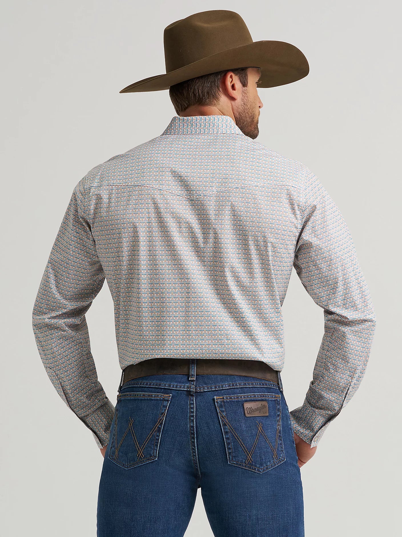 Wrangler Men's 20X Competition Advanced Comfort Long Sleeve Western Snap Teal & Brown PrintShirt