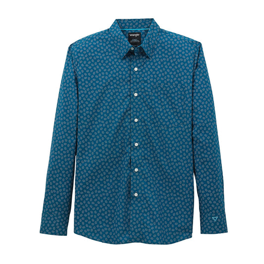 Wrangler Men's Long Sleeve Cody Johnson Classic Fit Ink Blue Print Shirt